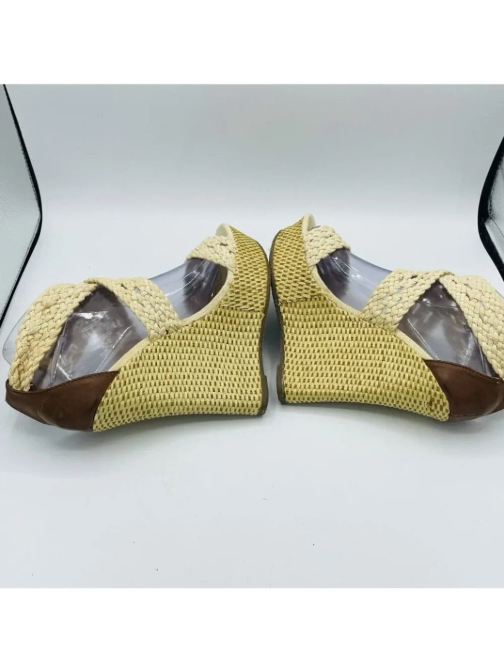 Rue 21 ETC! Shoes Womens Size M 7/8 Beige Sandals High Wedge Heel Strappy